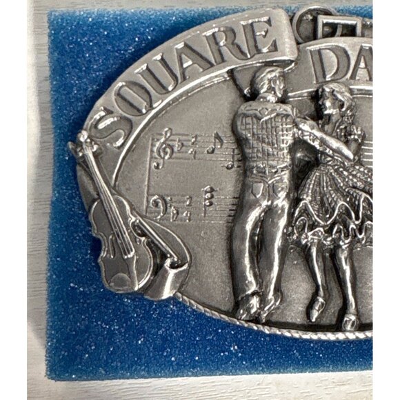 Square Dancing Siskiyou Belt Buckle 1988 Pewter Western Design with Orig Case - Picture 4 of 10